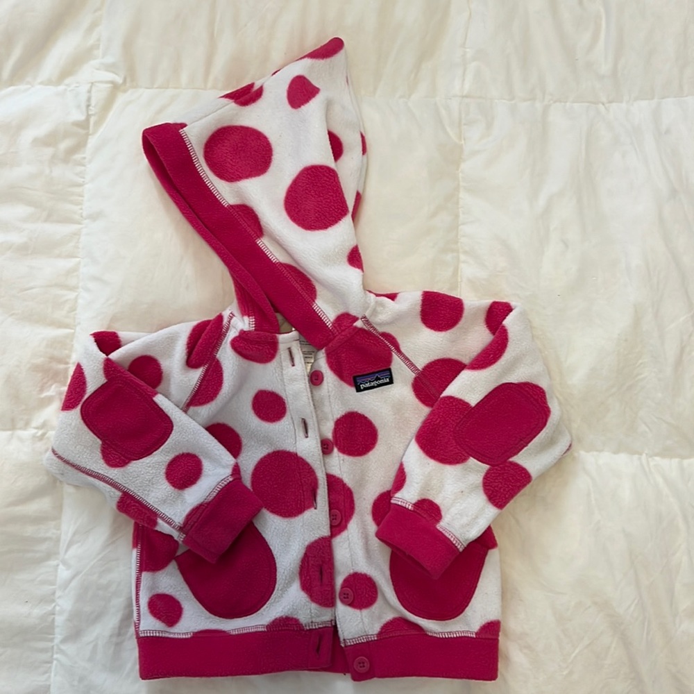 Patagonia Synchilla Swirly Top Fleece Jacket size 4T pink polkadots